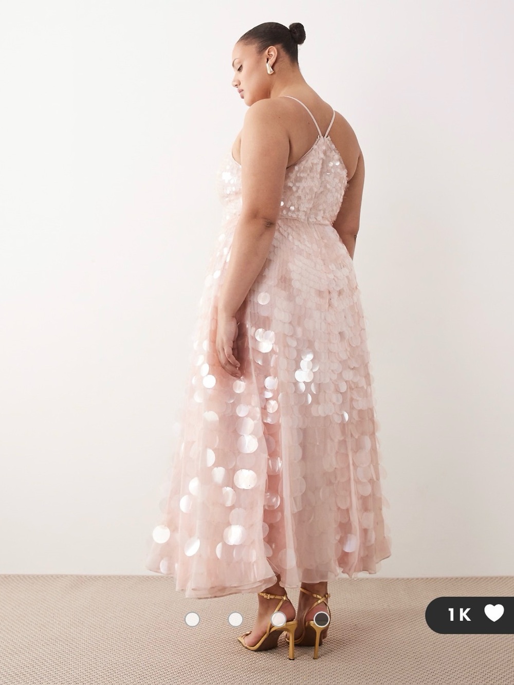 ARRANGE Curve embellished sequin cami midi dress with full skirt in soft pink - Picture 5 of 8